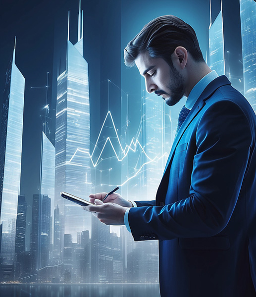 Businessman going through the reports provided by IT consulting company for their digital transformation services